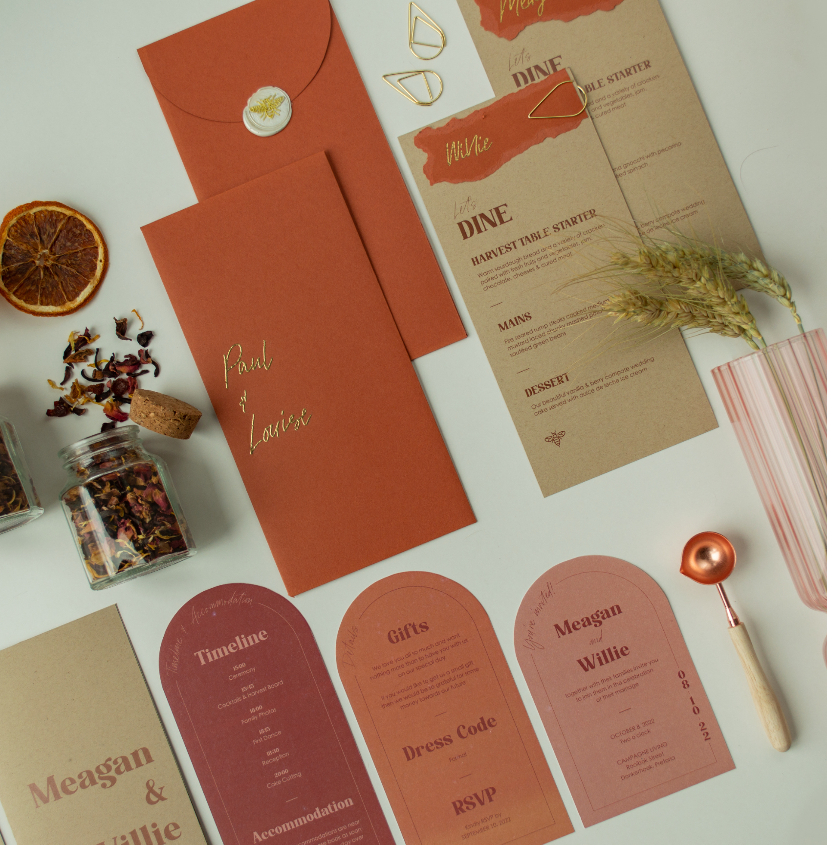 Warm terracotta wedding stationery designed by Studio Kili