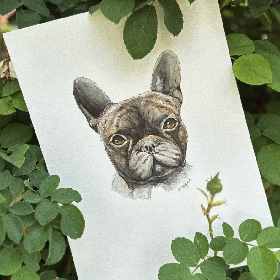 Illustrated portrait of a cat among leaves