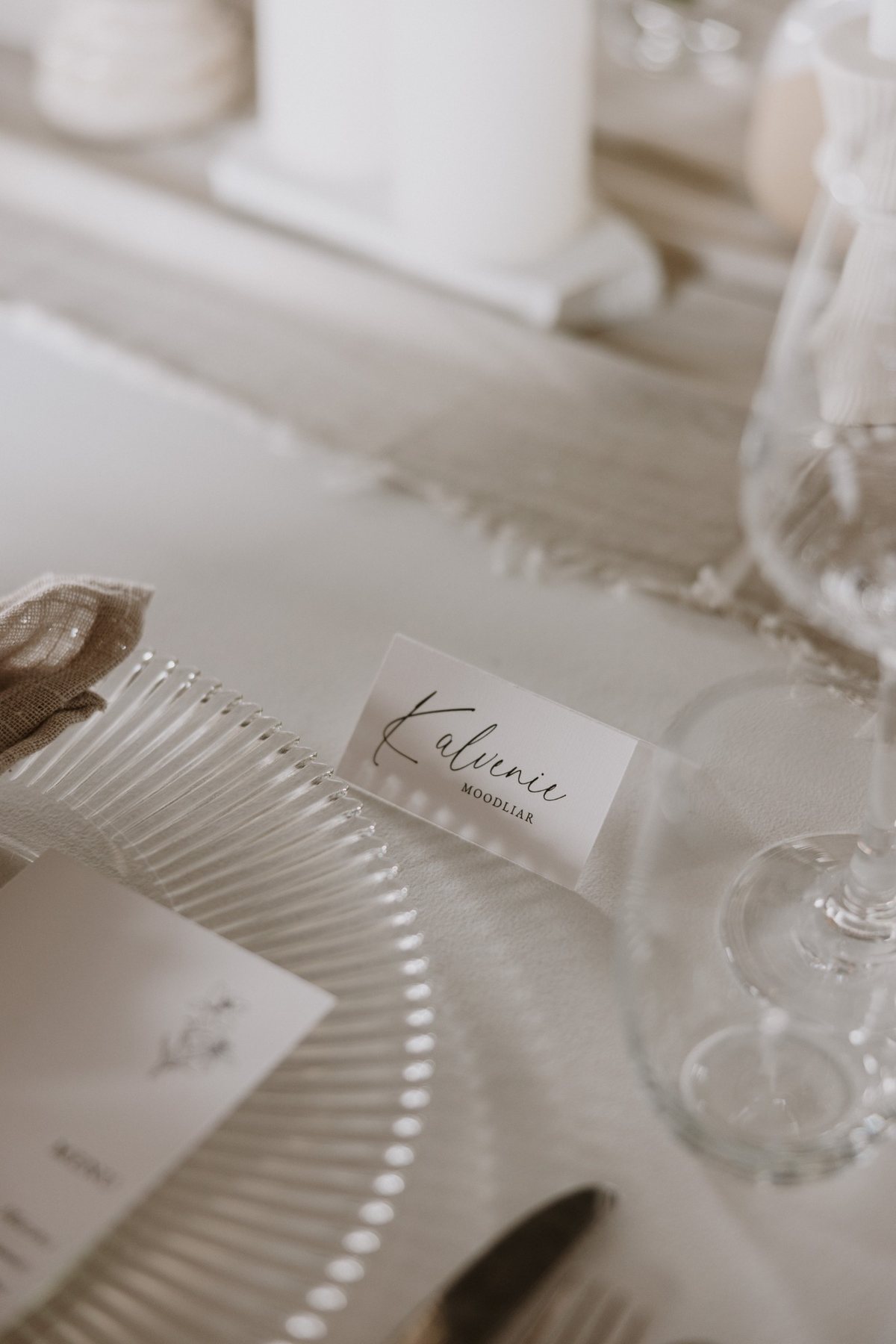 Wedding place card at a table setting