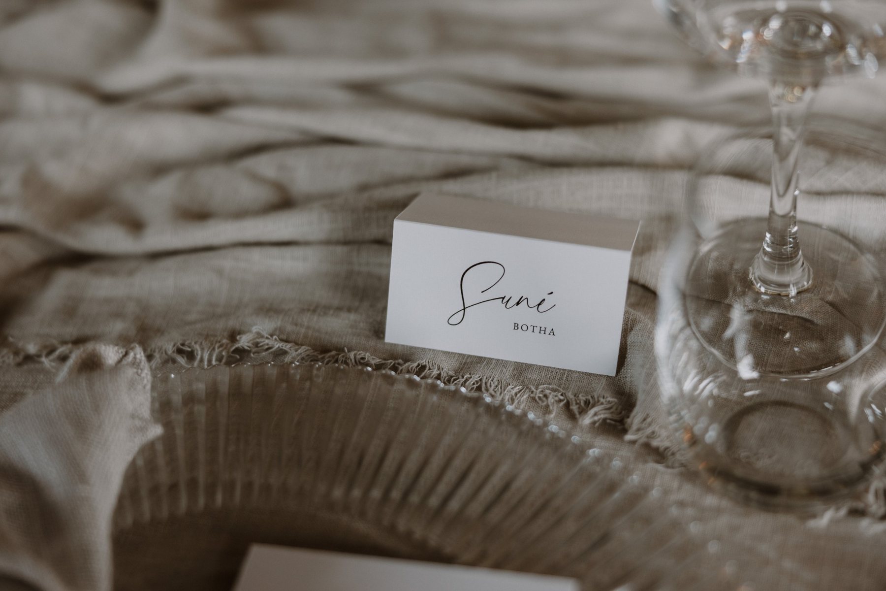 Wedding place card on a linen napkin